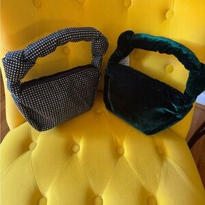 J. Crew Green Velvet and Black Polka Dot Mini Bags